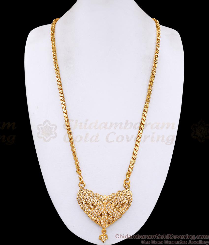 30 Inch Long Full White Stone Impon Floral Dollar Chain For Women BGDR1688-Lg