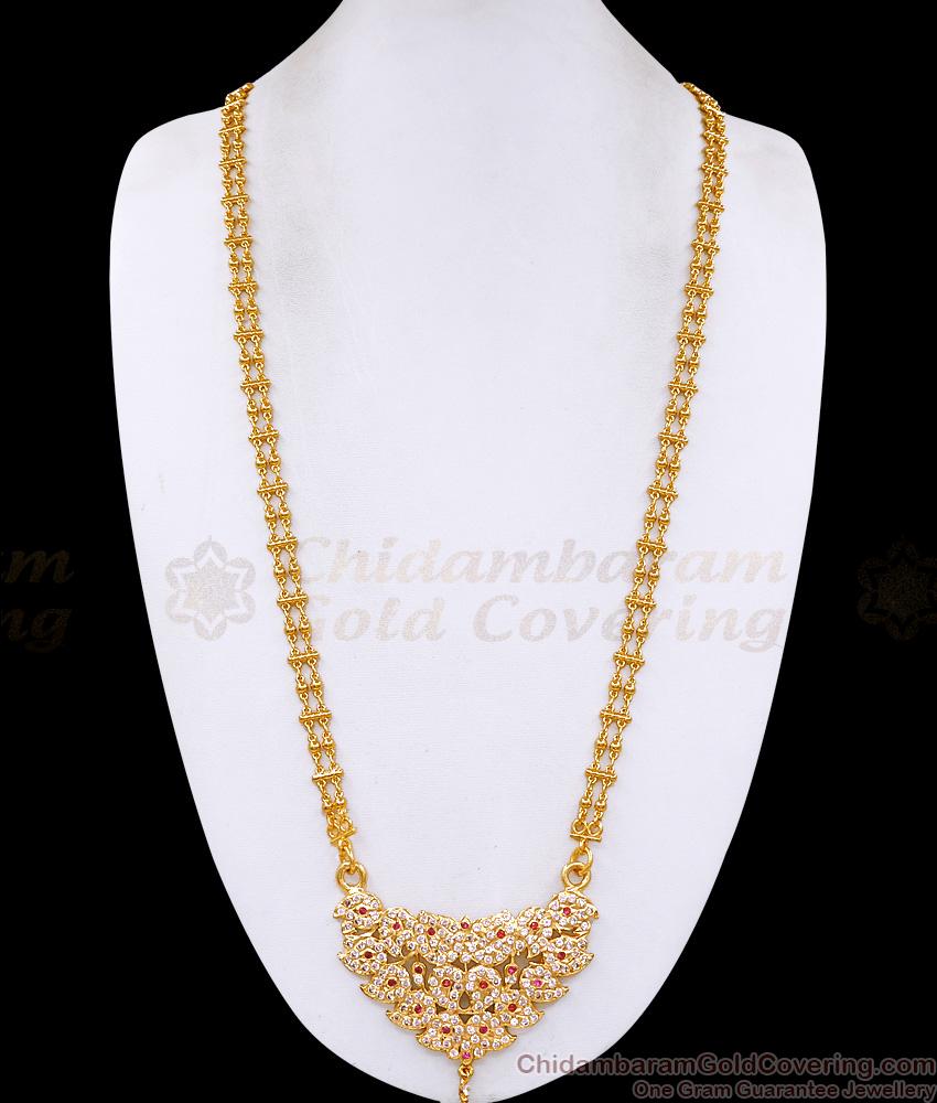 30 Inch Long Mango Design Impon Panchaloha Dollar 2 Line Golden Beads Chain BGDR1689-Lg