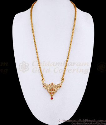 Dual Peacock Design Ruby White Stone Impon Dollar Chain Bridal Wear BGDR1695