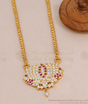 Handcrafted Gold Finish Impon Lotus Dollar Chain With Ruby White Stone BGDR1702