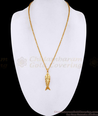 Light Weight 1 Gram Gold Fish Pendant Chain For Daily Wear BGDR1710