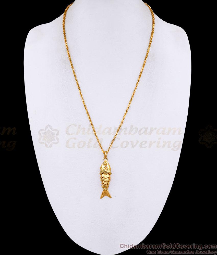 Light Weight 1 Gram Gold Fish Pendant Chain For Daily Wear BGDR1710
