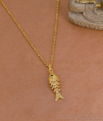 Buy Ad Green Stone Fish Pendant With Thin Gold Chain Online BGDR1711