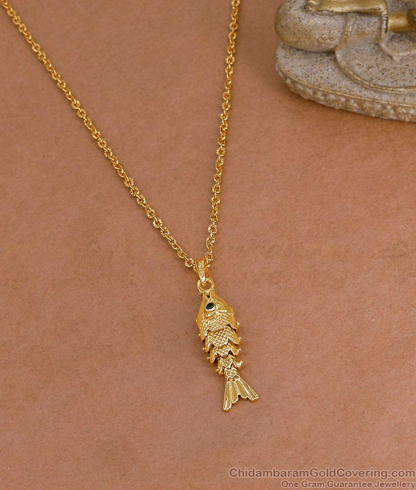 Buy Ad Green Stone Fish Pendant With Thin Gold Chain Online BGDR1711