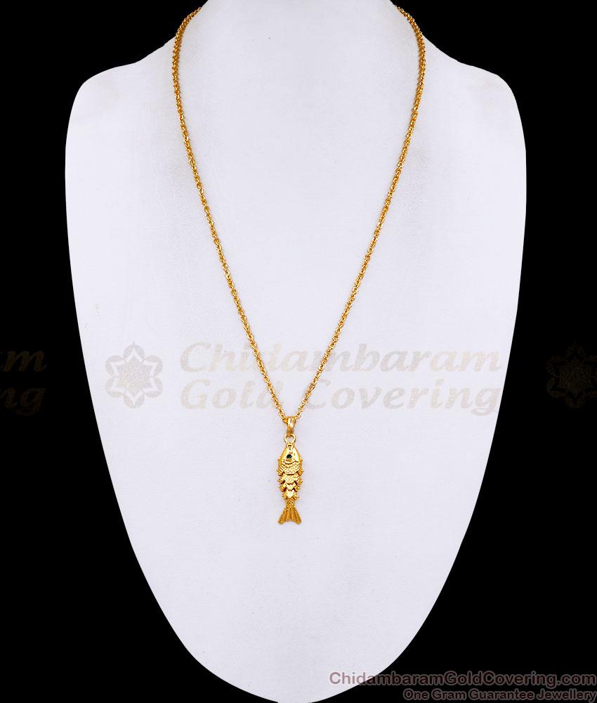 Buy Ad Green Stone Fish Pendant With Thin Gold Chain Online BGDR1711