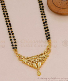 30 Inch Long Double Line Black Beaded Chain Plain Mangalsutra Pendant Design BGDR1719-LG