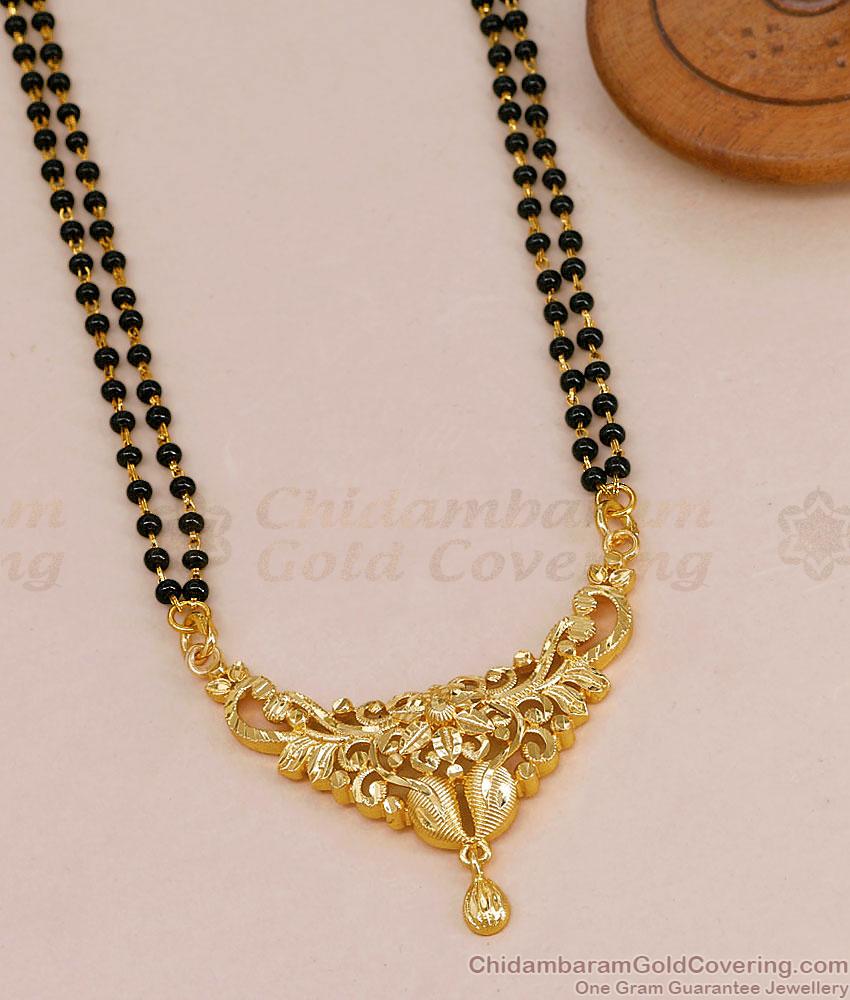 30 Inch Long Double Line Black Beaded Chain Plain Mangalsutra Pendant Design BGDR1719-LG