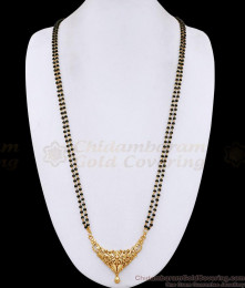 30 Inch Long Double Line Black Beaded Chain Plain Mangalsutra Pendant Design BGDR1719-LG