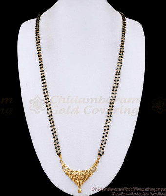 30 Inch Long Double Line Black Beaded Chain Plain Mangalsutra Pendant Design BGDR1719-LG