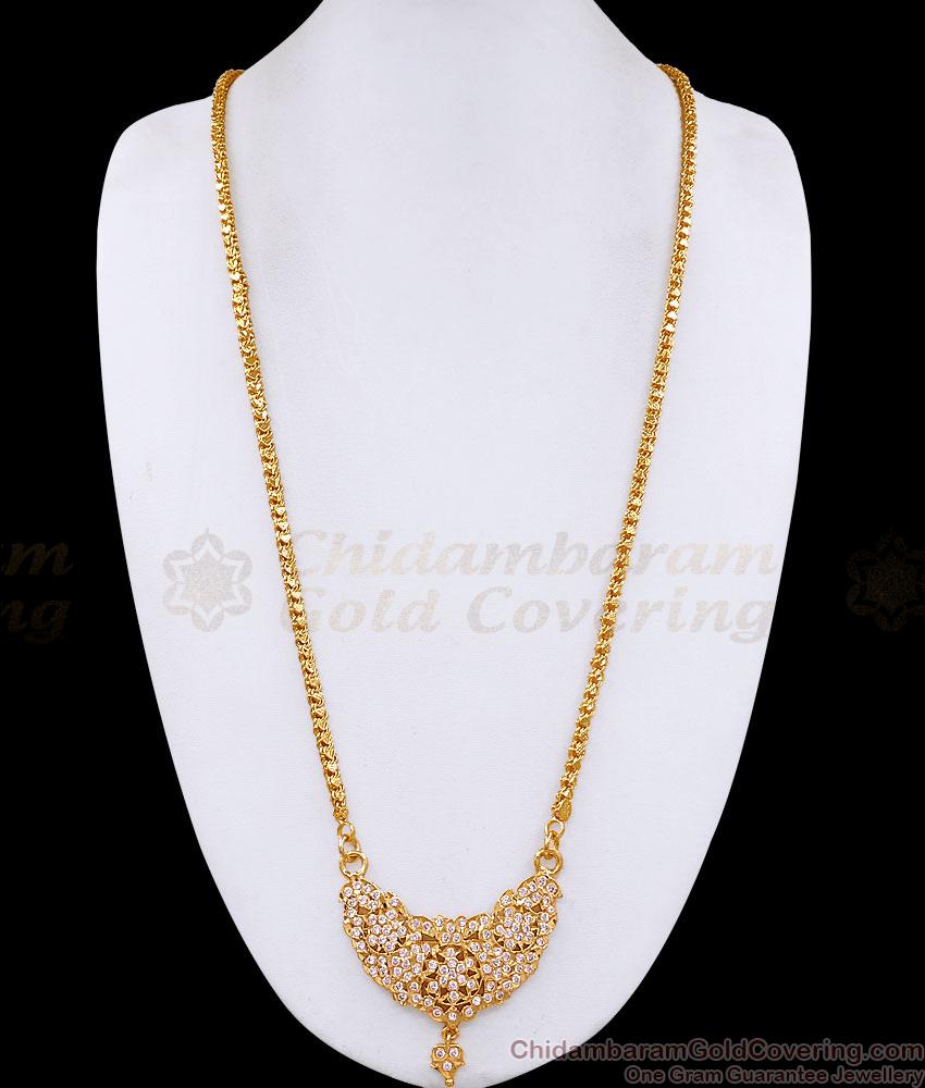 30 Inch Long Impon White Stone Floral Dollar Chain 5 Metal Wedding Jewelry BGDR1726-Lg