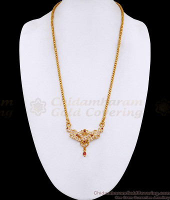 Beautiful Ruby White Stone Impon Peacock Dollar With Box Chain Online BGDR1733