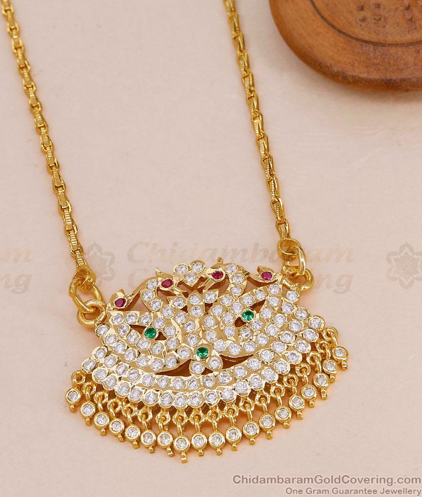 Latest Multi Color Stone Impon Dual Swan Dollar With Gold Chain BGDR1738