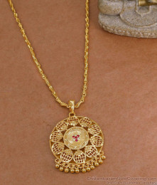 Ruby White Stone Gold Imitation Floral Pendant Chain For Women BGDR1748