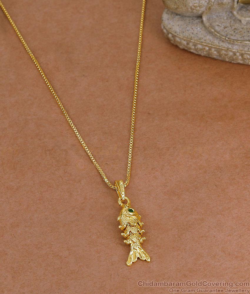 Temple Style Fish Pendant Gold Plated Box Chain BGDR1760 Temple Style Fish Pendant Gold Plated Box Chain BGDR1760
