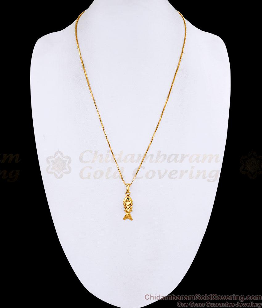 Temple Style Fish Pendant Gold Plated Box Chain BGDR1760 Temple Style Fish Pendant Gold Plated Box Chain BGDR1760