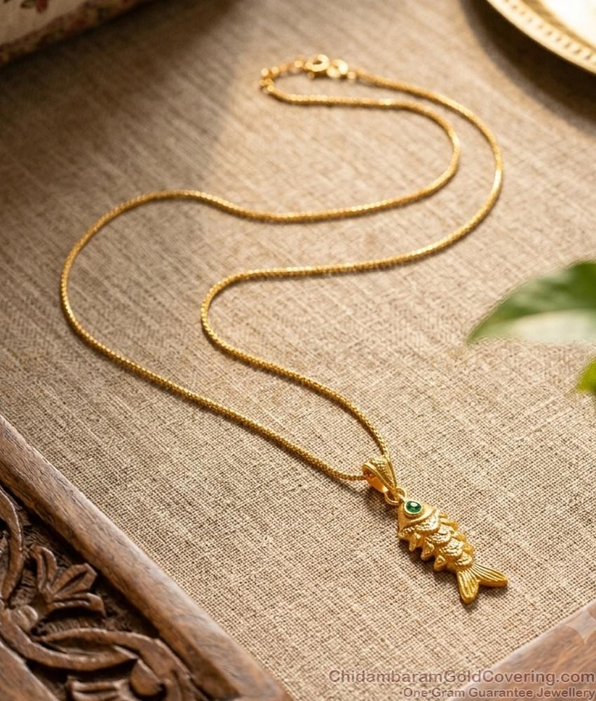 Temple Style Fish Pendant Gold Plated Box Chain BGDR1760 Temple Style Fish Pendant Gold Plated Box Chain BGDR1760