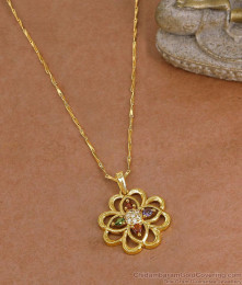 Blooming Flower Multicolor Stone Pendant Gold Chain BGDR1763