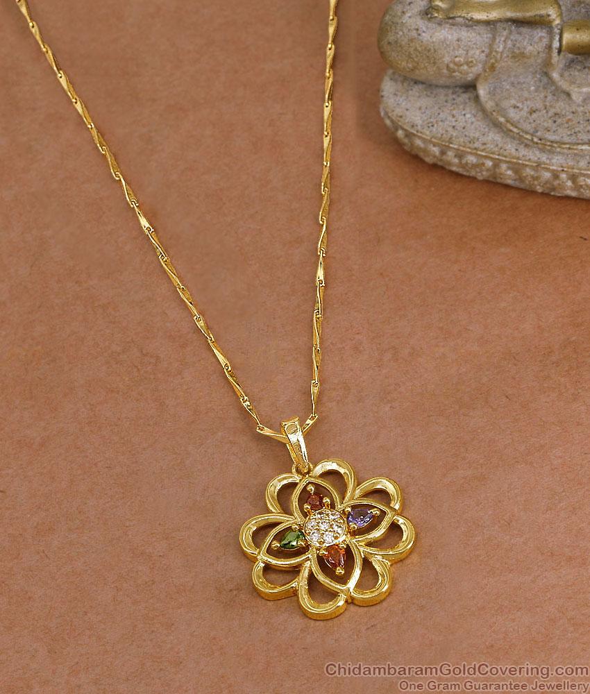 Blooming Flower Multicolor Stone Pendant Gold Chain BGDR1763 Blooming Flower Multicolor Stone Pendant Gold Chain BGDR1763