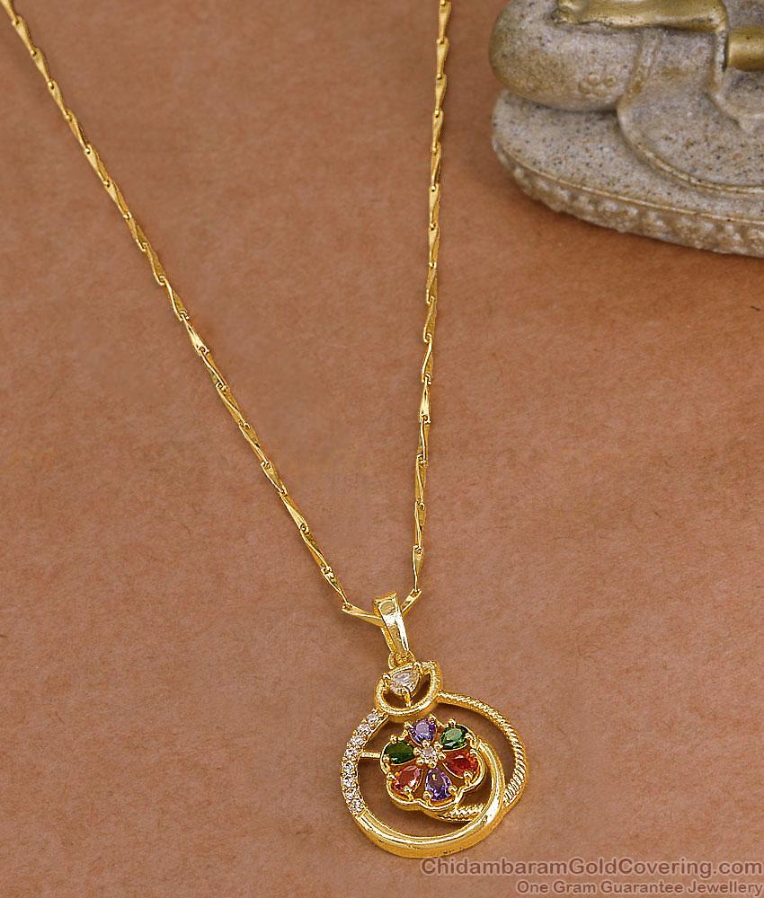 Multicolor Stone Circle Pendant Gold Plated Chain BGDR1764