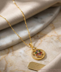 Multicolor Stone Circle Pendant Gold Plated Chain BGDR1764