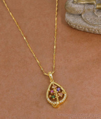 Studded Multicolor Mango Leaf Pendant Gold Plated Chain BGDR1766