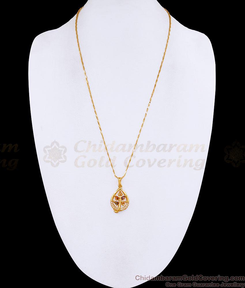 Studded Multicolor Mango Leaf Pendant Gold Plated Chain BGDR1766