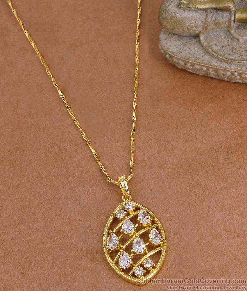 CZ Net Weave Oval Pendant Gold Plated Fancy Chain BGDR1768