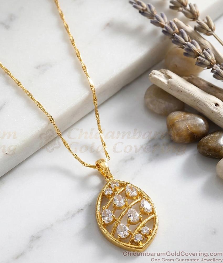 CZ Net Weave Oval Pendant Gold Plated Fancy Chain BGDR1768