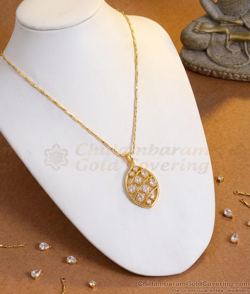 CZ Net Weave Oval Pendant Gold Plated Fancy Chain BGDR1768