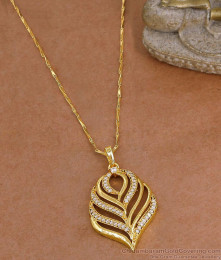 Sparkling Feather Leaf Pendant Gold Plated Fancy Chain BGDR1769 Sparkling Feather Leaf Pendant Gold Plated Fancy Chain BGDR1769