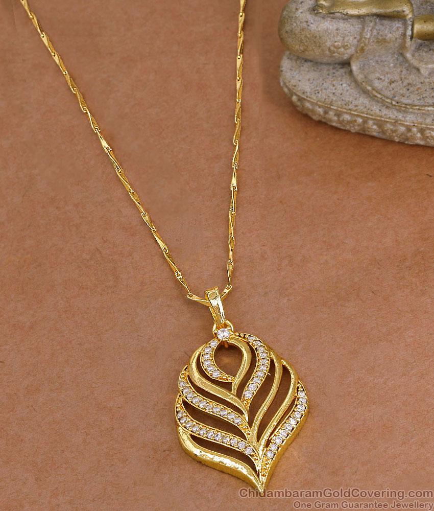 Sparkling Feather Leaf Pendant Gold Plated Fancy Chain BGDR1769 Sparkling Feather Leaf Pendant Gold Plated Fancy Chain BGDR1769