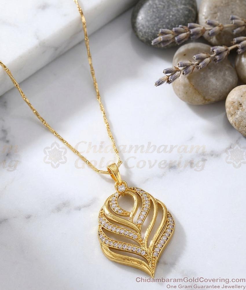 Sparkling Feather Leaf Pendant Gold Plated Fancy Chain BGDR1769 Sparkling Feather Leaf Pendant Gold Plated Fancy Chain BGDR1769