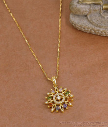 Radiant Sunflower Pendant CZ Multicolor Gold Plated Chain BGDR1770