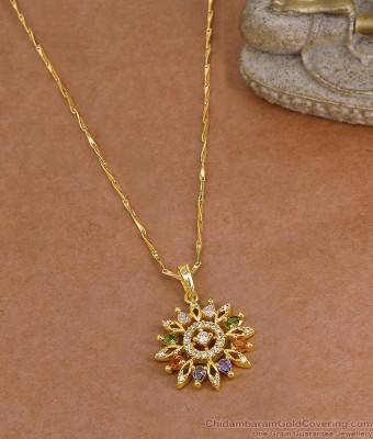 Radiant Sunflower Pendant CZ Multicolor Gold Plated Chain BGDR1770