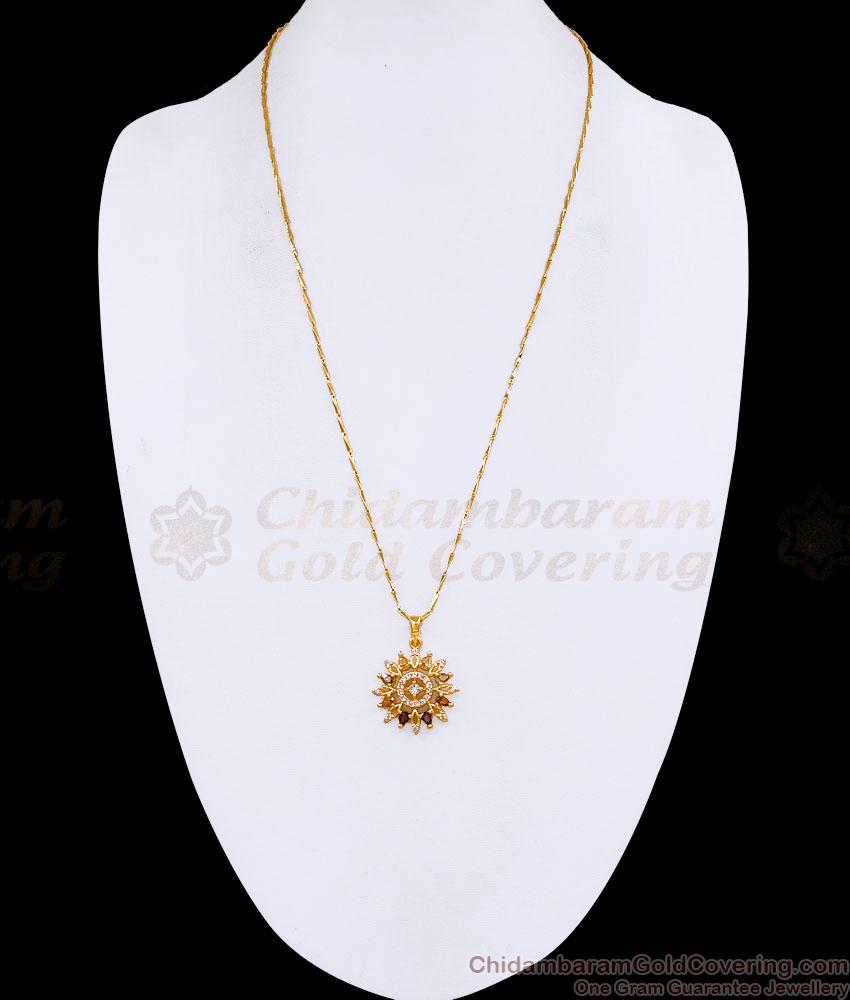 Radiant Sunflower Pendant CZ Multicolor Gold Plated Chain BGDR1770