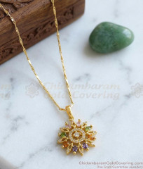 Radiant Sunflower Pendant CZ Multicolor Gold Plated Chain BGDR1770