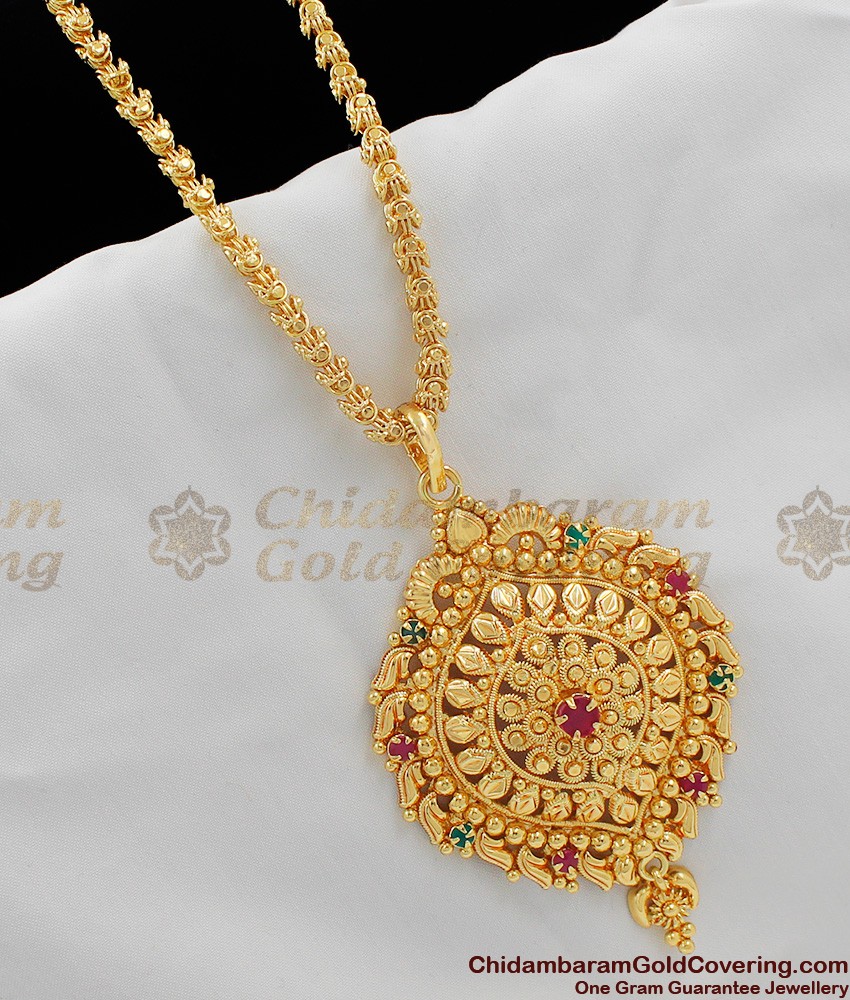 Ruby Stone Gold Plated Dollar Chain For Ladies BGDR300