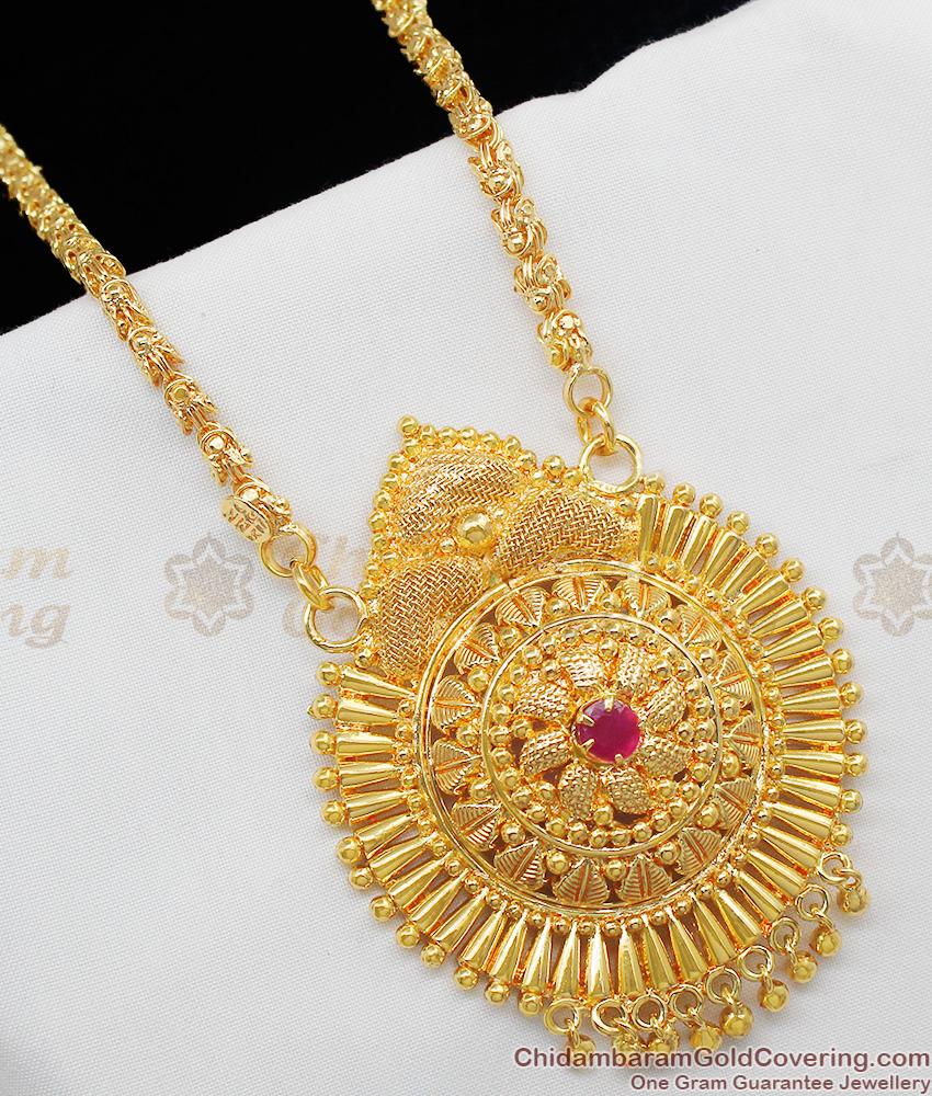 Artistic Handcrafted Pink Ruby Stone Gold Plated Dollar Chain For Ladies BGDR330