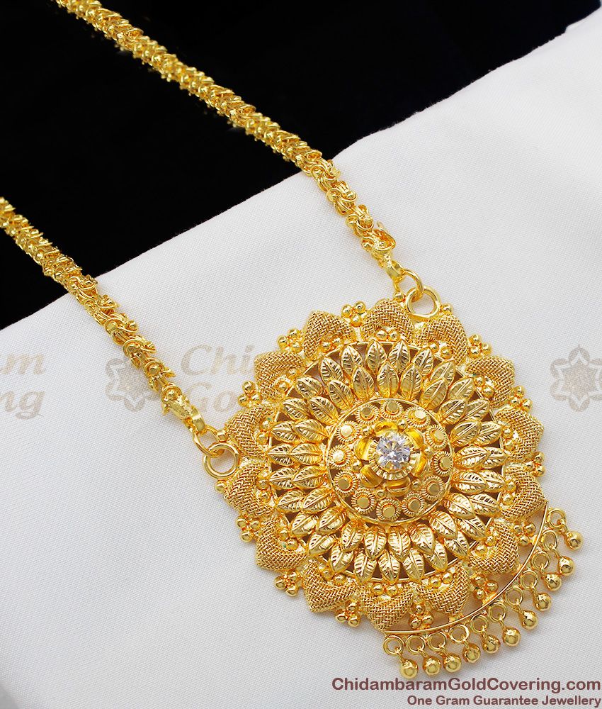 Pure White Crystal Stone Grand Gold Dollar Chain For Womens BGDR336