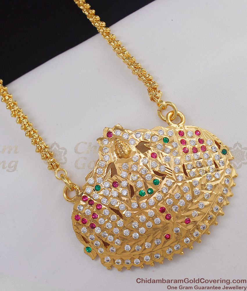 Big Impon Gajalakshmi Multi Color Stone Gold Plated Dollar Chain Five Metal Design BGDR344