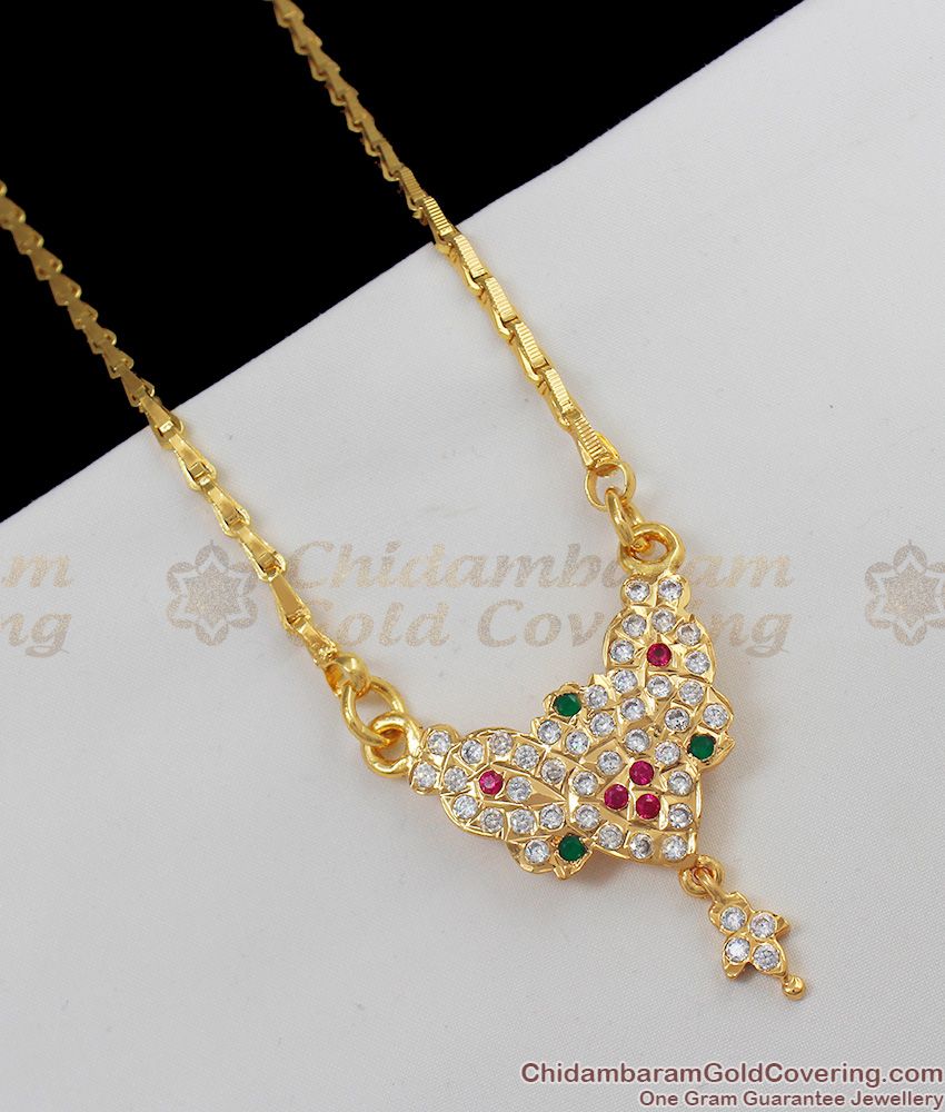 Sparkling Multi Color Stone Impon Gold Dollar Chain For Traditional Wear BGDR367