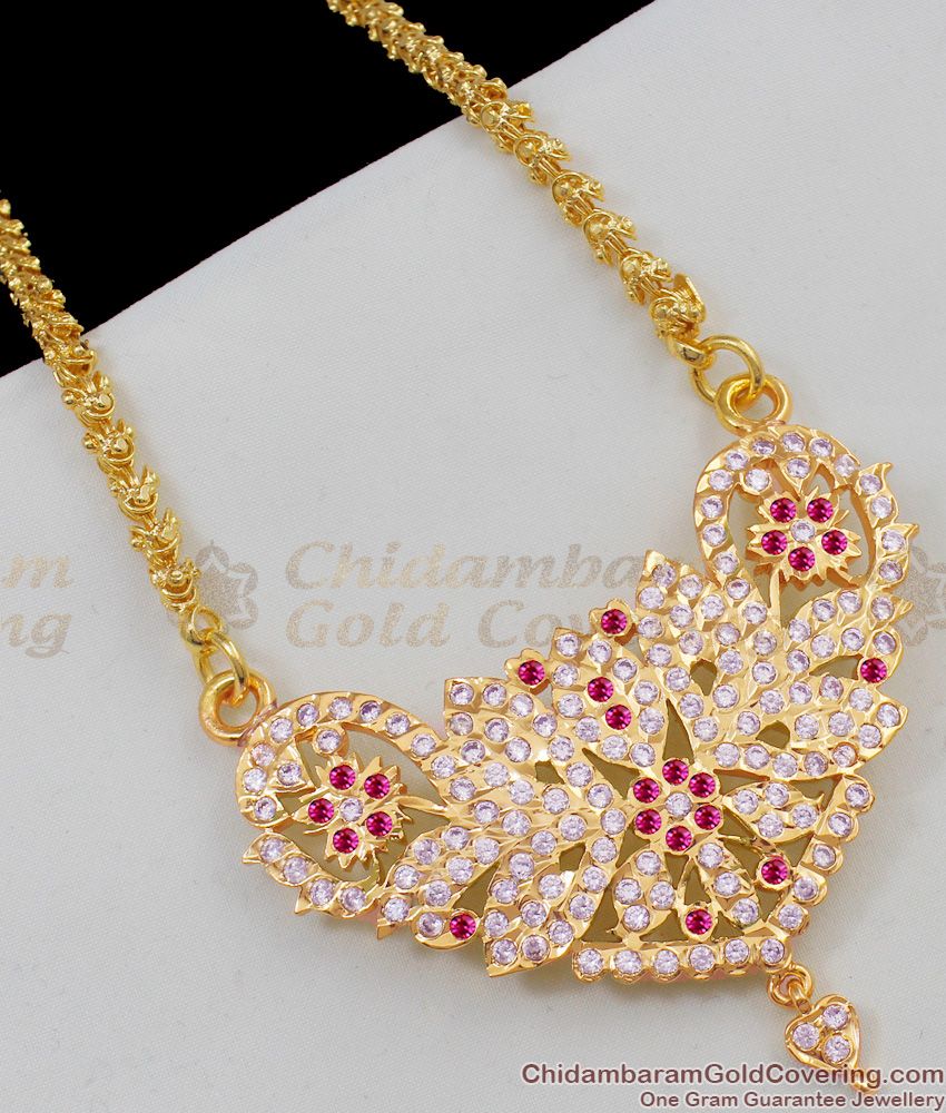 Aspiring Gold Plated Big Impon Multi Color Stone Grand Dollar Chain For Ladies BGDR376