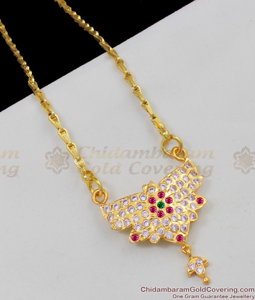 Small Bird Design Pure Gild Impon Multi Color Stone Dollar Chain For Womens BGDR381