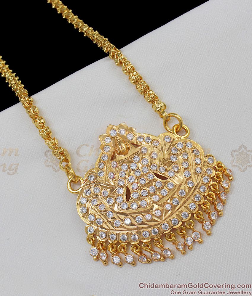 Traditional Lakshmi Model Full White Gati Stones Impon Gold Dollar Chain BGDR382