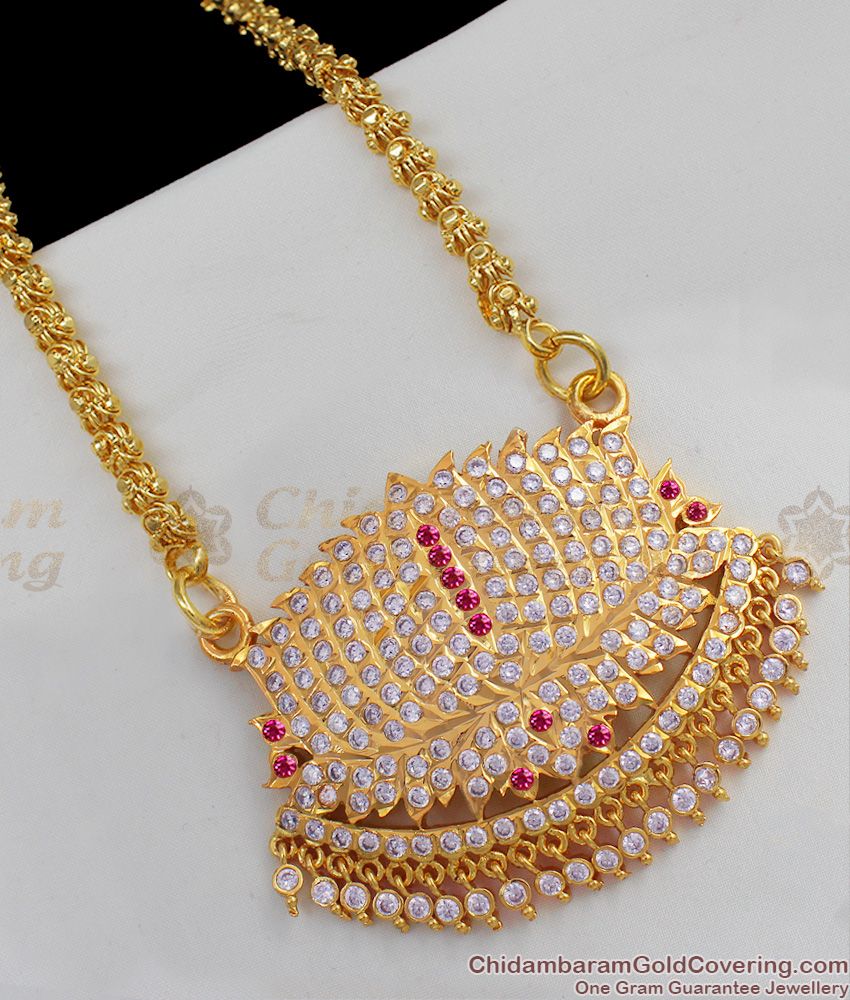 Admiring Lotus Model Pink And White Stone Filled Gold Five Metal Dollar Chain BGDR385