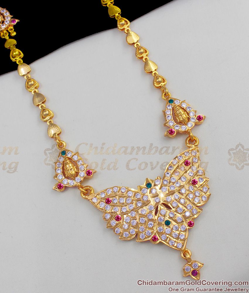 Lakshmi Model Panchaloga Impon Haram Gold Design Collections Multi Color Stones Online BGDR387