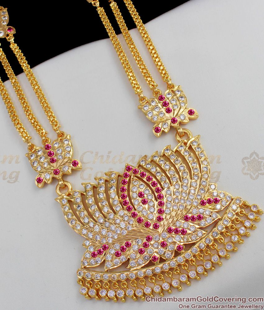 Grand Impon Haram Lotus Design Big AD Ruby Stone Bridal Wear Dollar Chain For Ladies BGDR388
