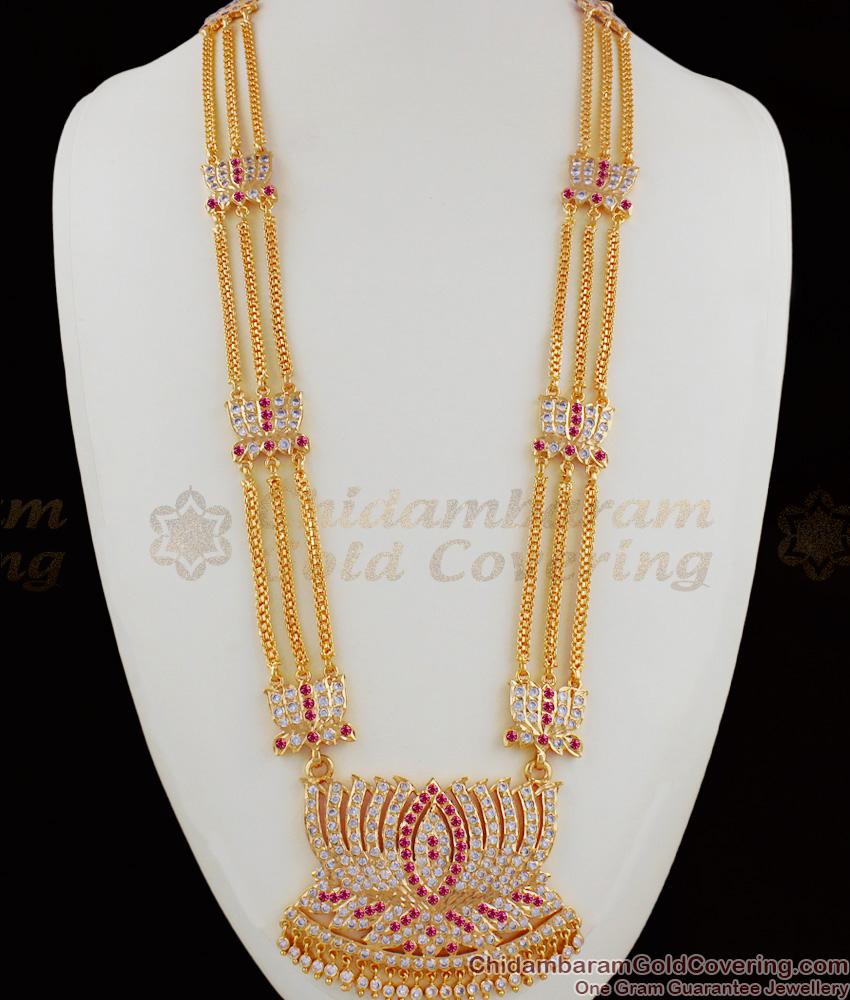 Grand Impon Haram Lotus Design Big AD Ruby Stone Bridal Wear Dollar Chain For Ladies BGDR388