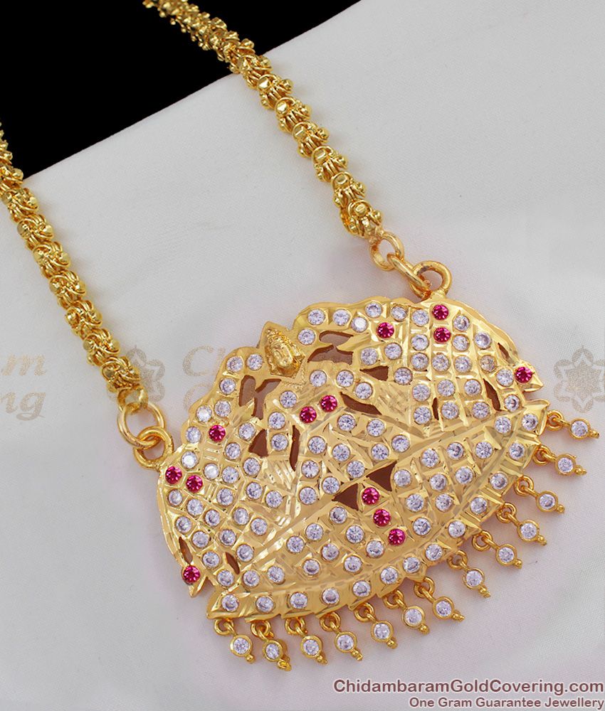 Big Size Impon Ruby White Stone Gajalakshmi Design Gold Tone Dollar Chain For Women's BGDR390