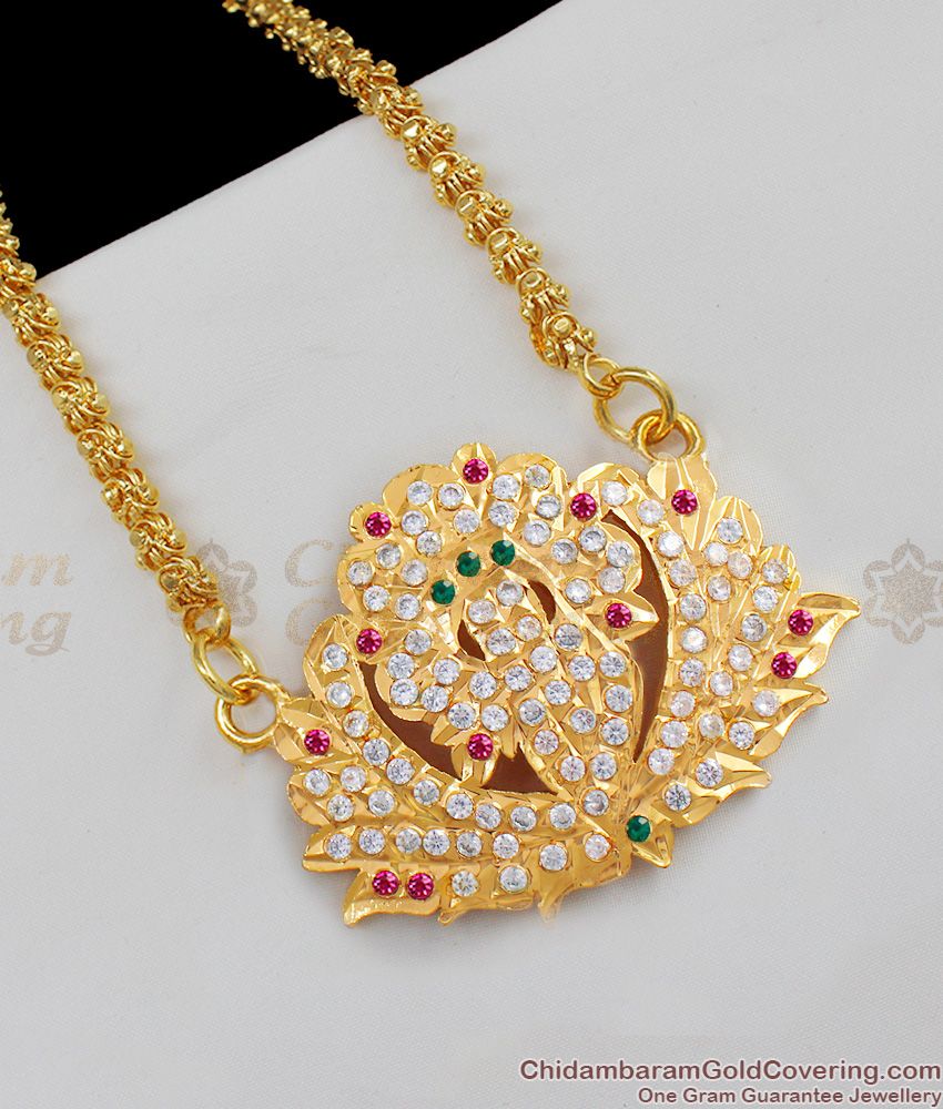 Five Metal Multi Color Stone Gold Finish Simple Dollar Pendant Chain BGDR401